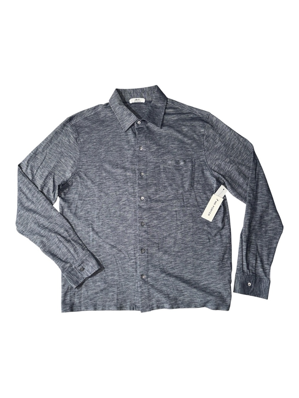 NEW Mr Porter mens XL blue heather cotton jersey button up shirt NWT